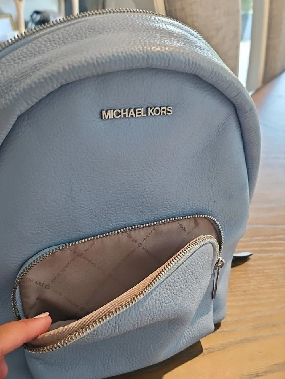 Michael Kors Powder Blue Pebbled Leather Mini Backpack